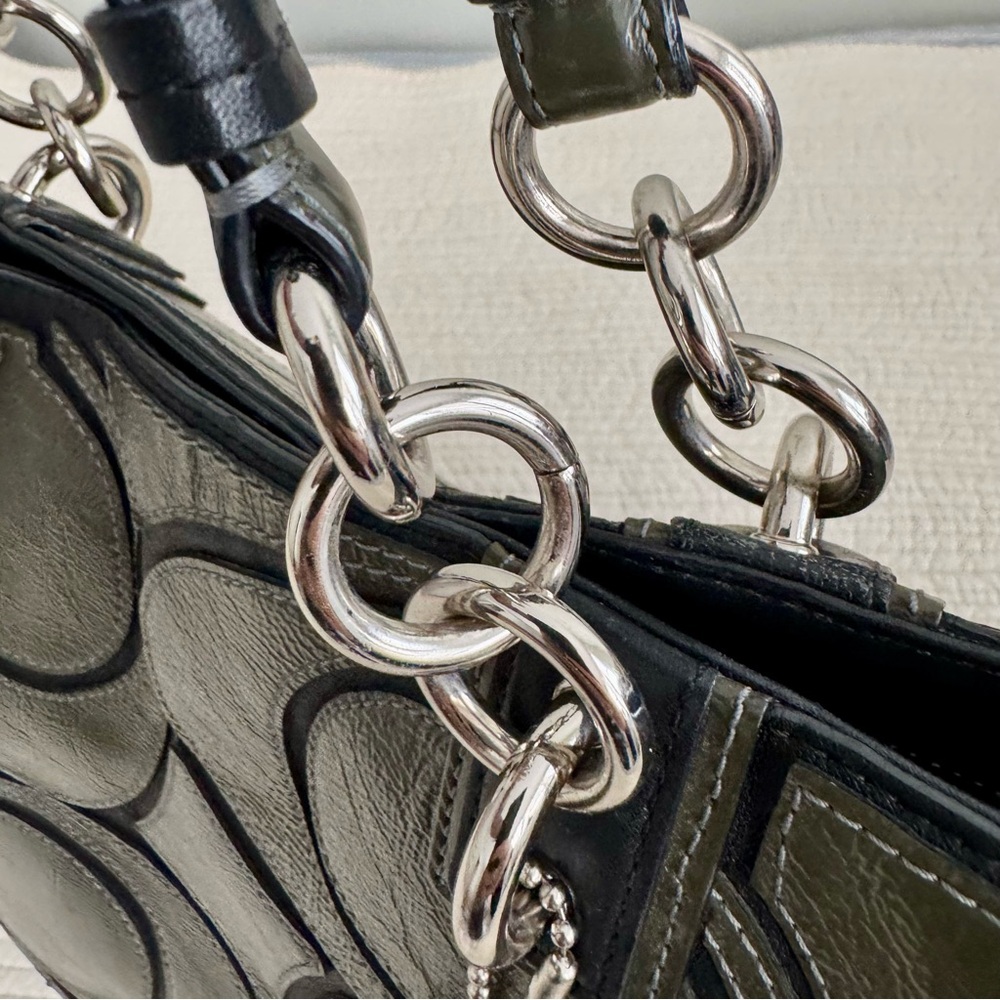 SOLD Coach Colette Signature Overlay Leather Tote – Olive & Black (16449) - Picture 9 of 17